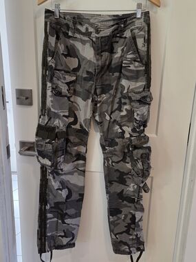 Free Knight Men's Gray Camo Cargo Pants Tactical Utility Military Grunge 31